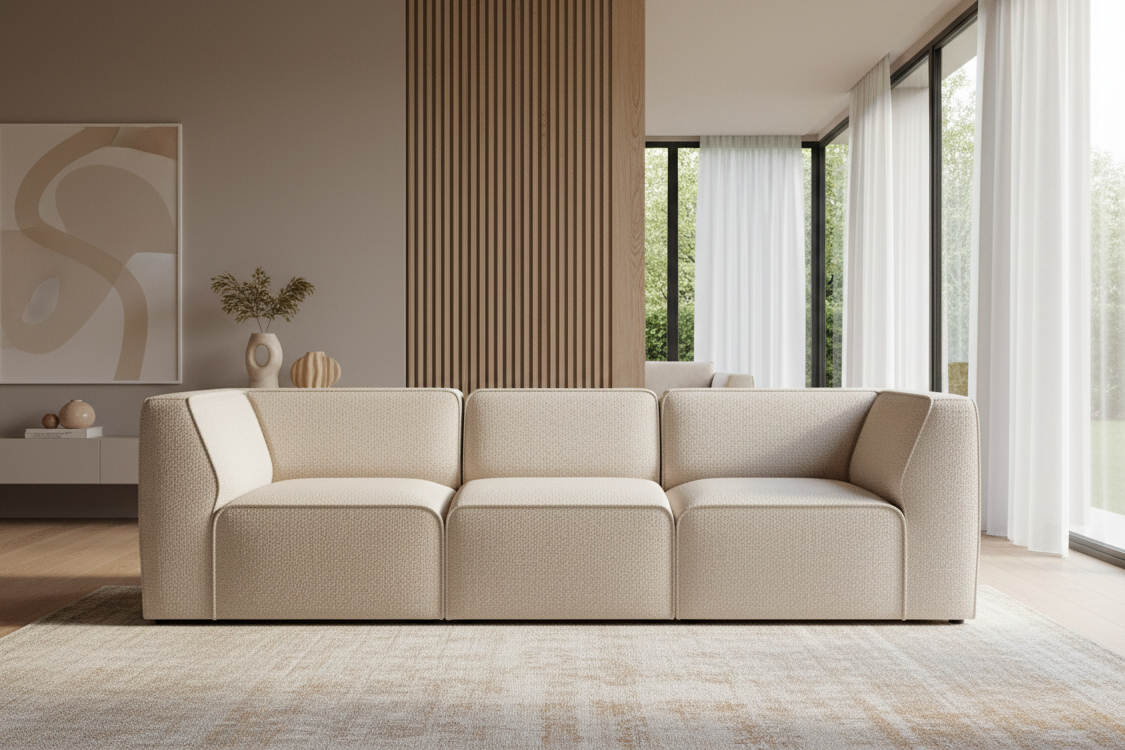 Designer Sofa Hugg 3‑Sitzer modular in Bouclé