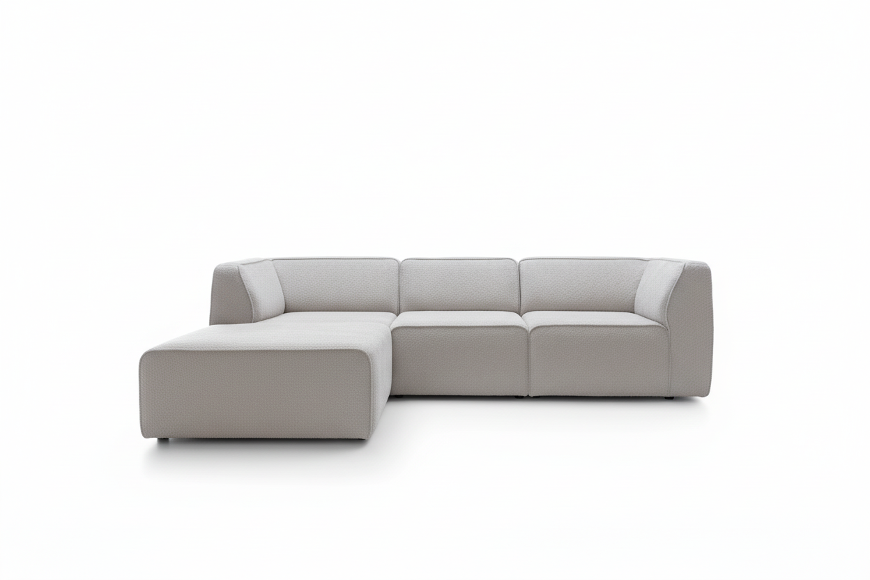 Hugg Ecksofa Helleres Grau Front exakter Ton