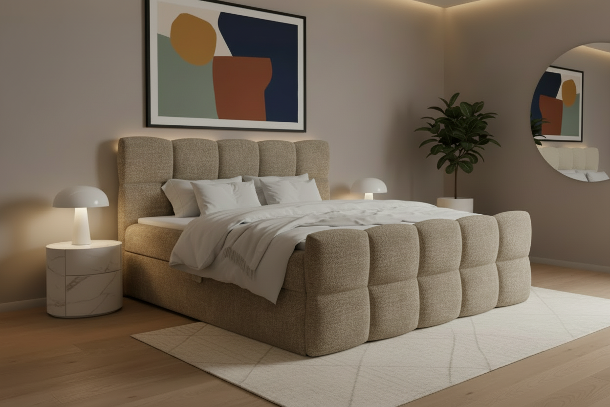 Designer Boxspringbett Valentino Bouclé mit Stauraum