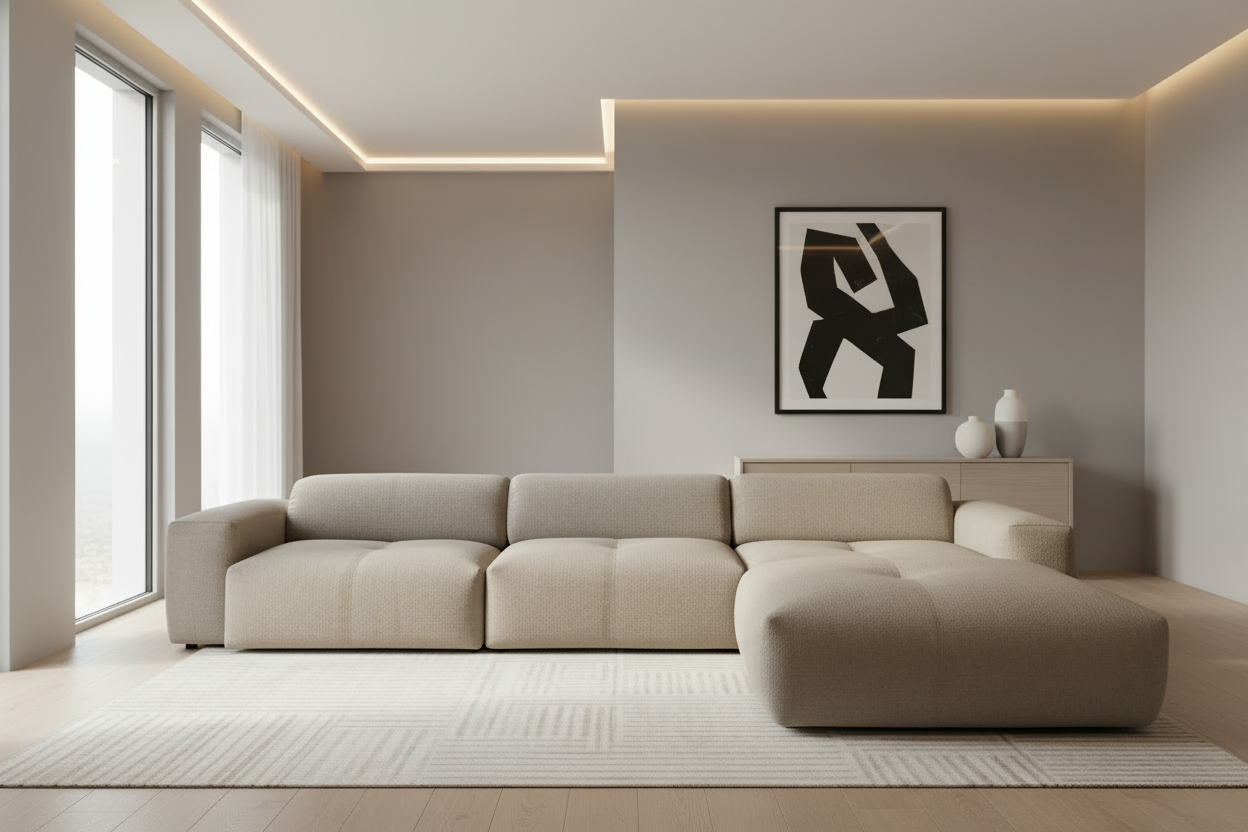 Designer Ecksofa Calm L modular in Bouclé