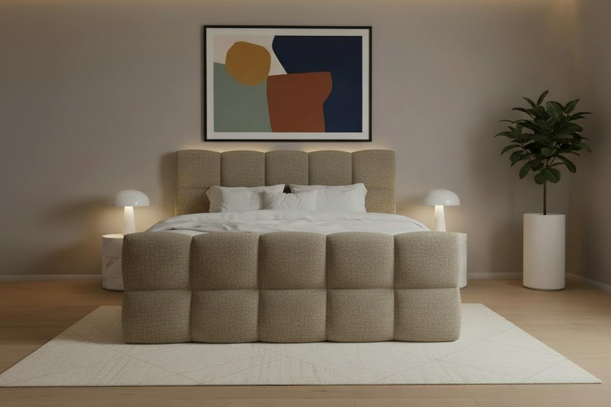 Designer Boxspringbett Valentino Bouclé mit Stauraum