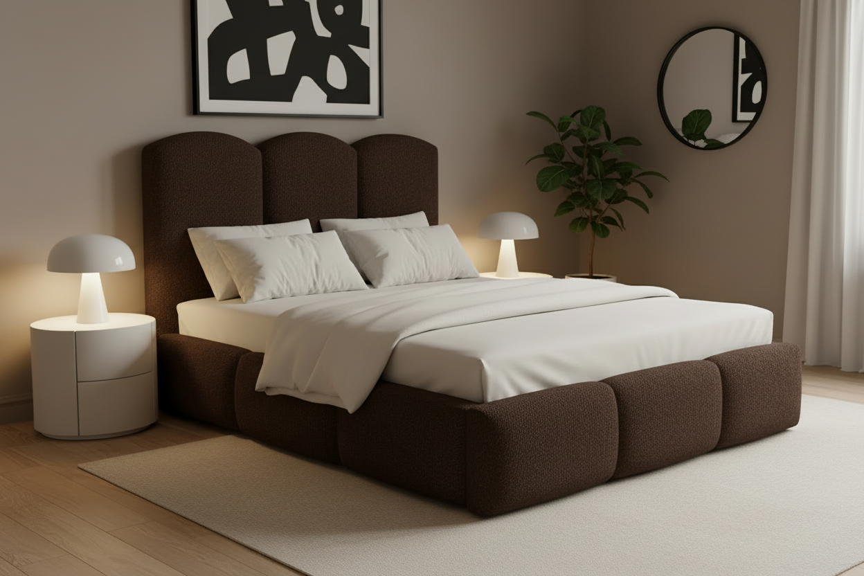 Designer Polsterbett Bero Bouclé mit  Bettkasten