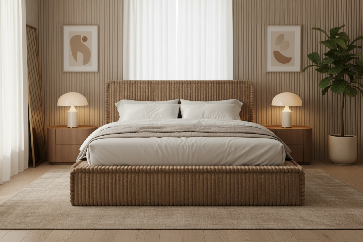 Designer Polsterbett Midas Cord mit Stauraum