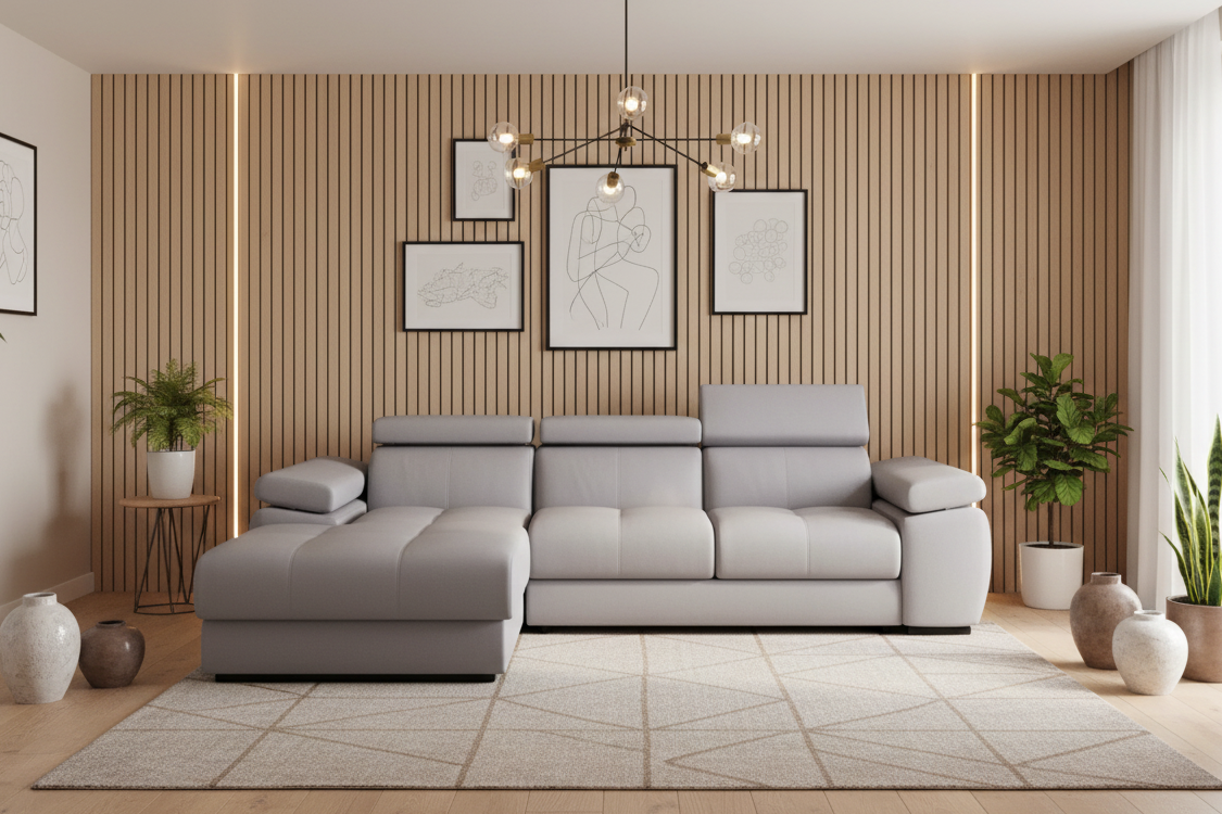 Designer Ecksofa Lizbona I mit Schlaf- & Bettkasten in Samt