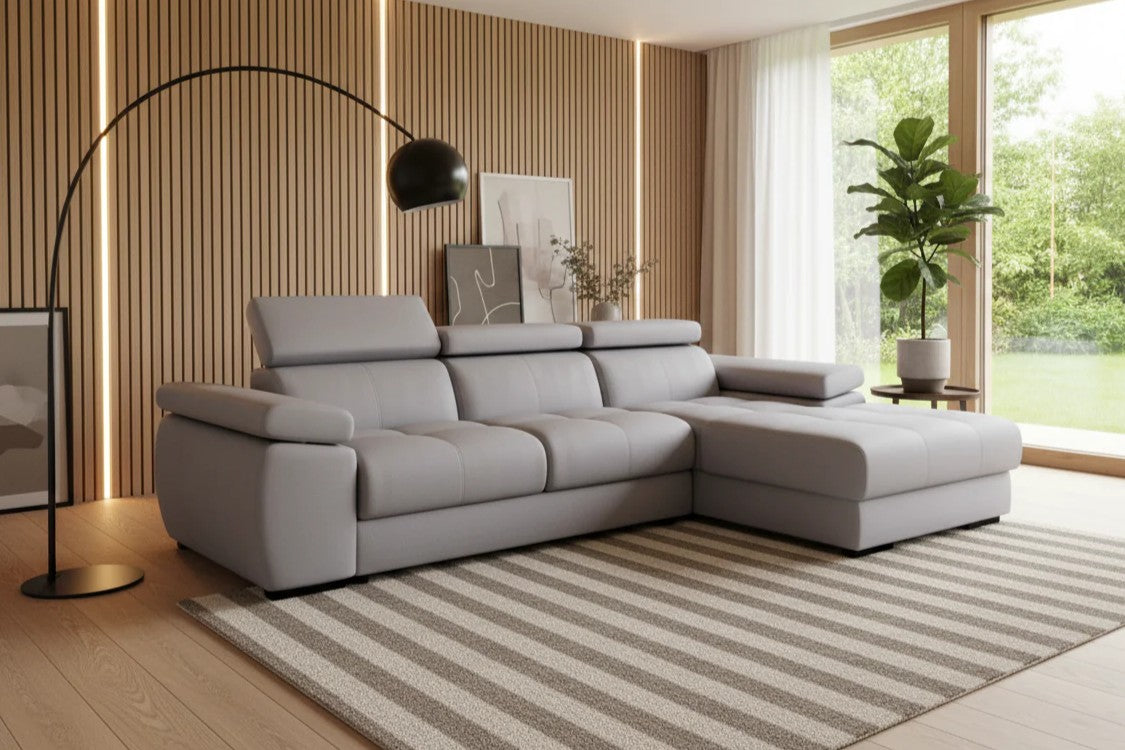 Designer Ecksofa Lizbona I mit Schlaf- & Bettkasten in Samt