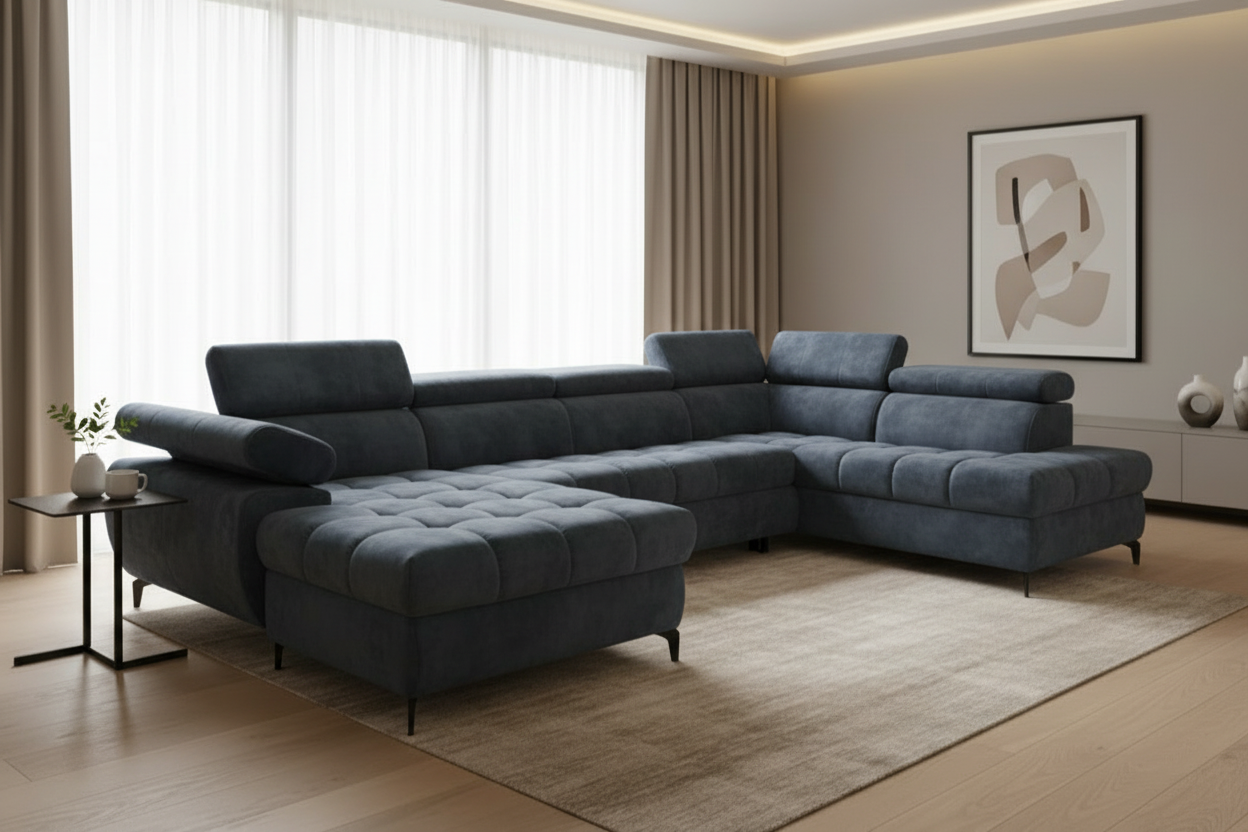 Lugano III Ecksofa Dunkelblau Schräg