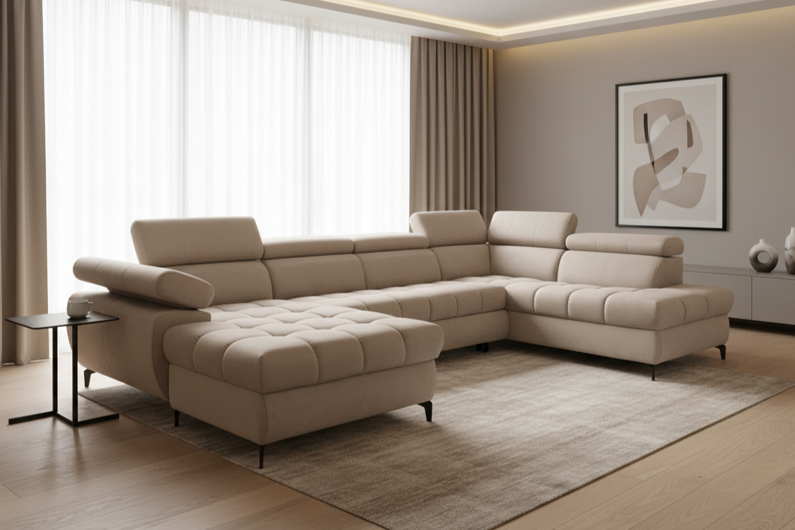 Designer Ecksofa Lugano III mit Schlaff- & Bettkasten in Samt