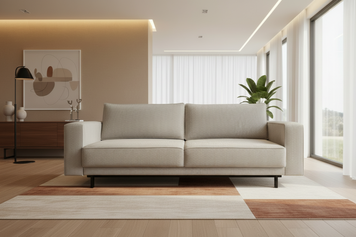 Designer Sofa Modo mit Schlaffunktion & Bettkasten in Cord