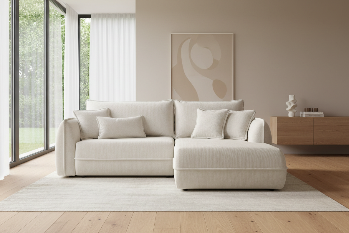 Designer Ecksofa Moho mit Schlaf- und Klappfunktion in Stoff