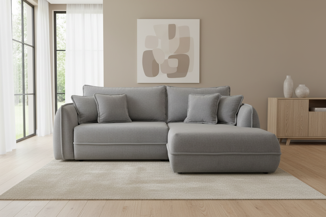 Designer Ecksofa Moho mit Schlaf- und Klappfunktion in Stoff