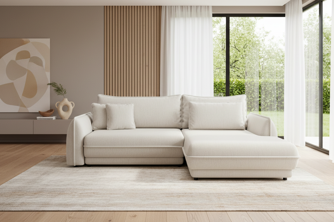 Designer Ecksofa Mojave I mit Schlaf- und Klappfunktion in Stoff