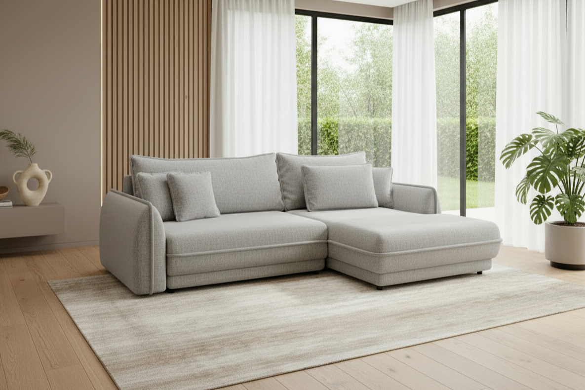 Designer Ecksofa Mojave I mit Schlaf- und Klappfunktion in Stoff