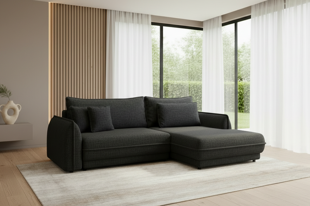 Designer Ecksofa Mojave I mit Schlaf- und Klappfunktion in Stoff