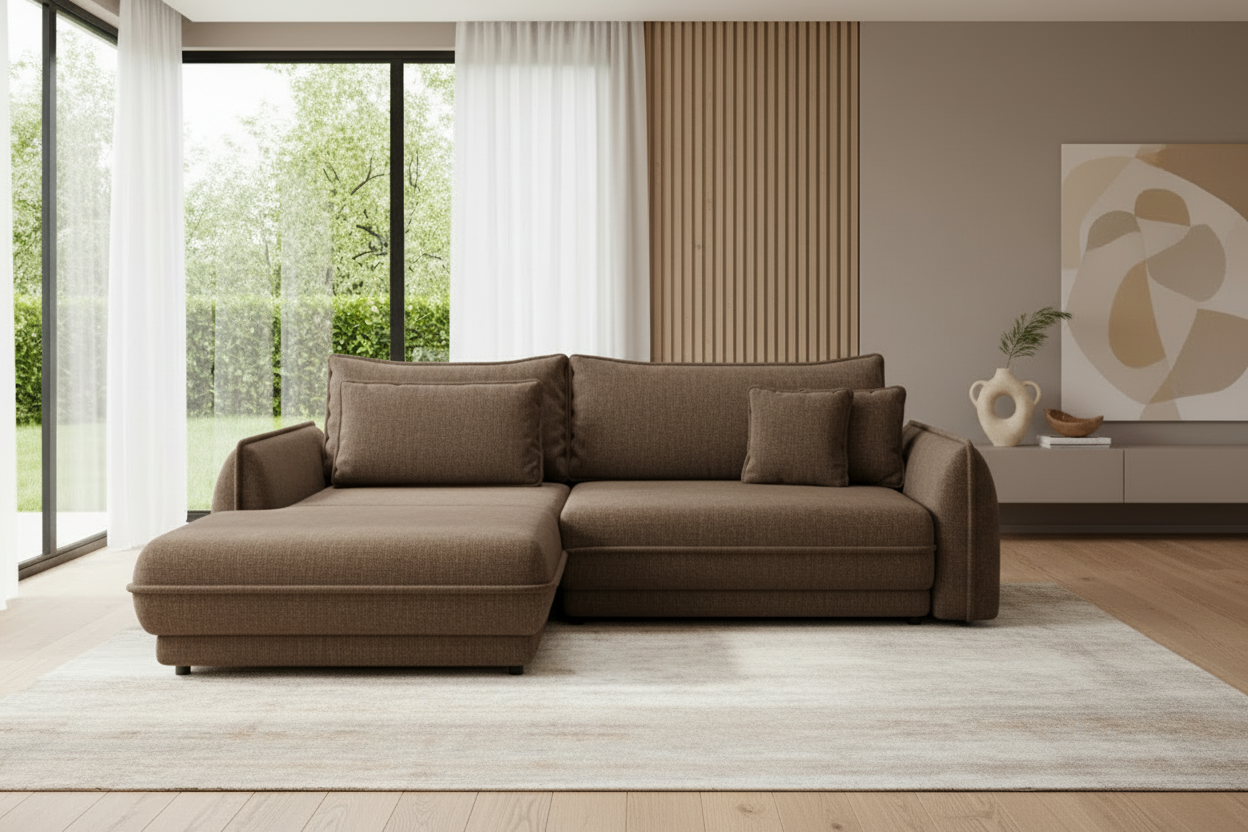 Designer Ecksofa Mojave I mit Schlaf- und Klappfunktion in Stoff