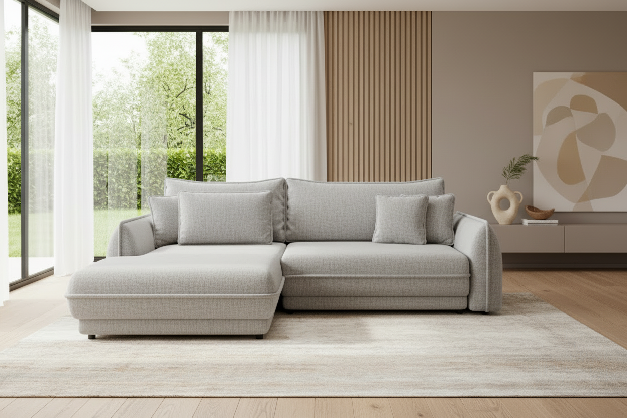 Designer Ecksofa Mojave I mit Schlaf- und Klappfunktion in Stoff