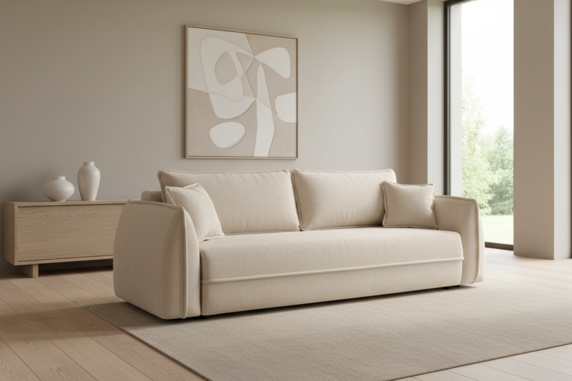 Designer Sofa Moho mit Schlaf- und Klappfunktion in Stoff