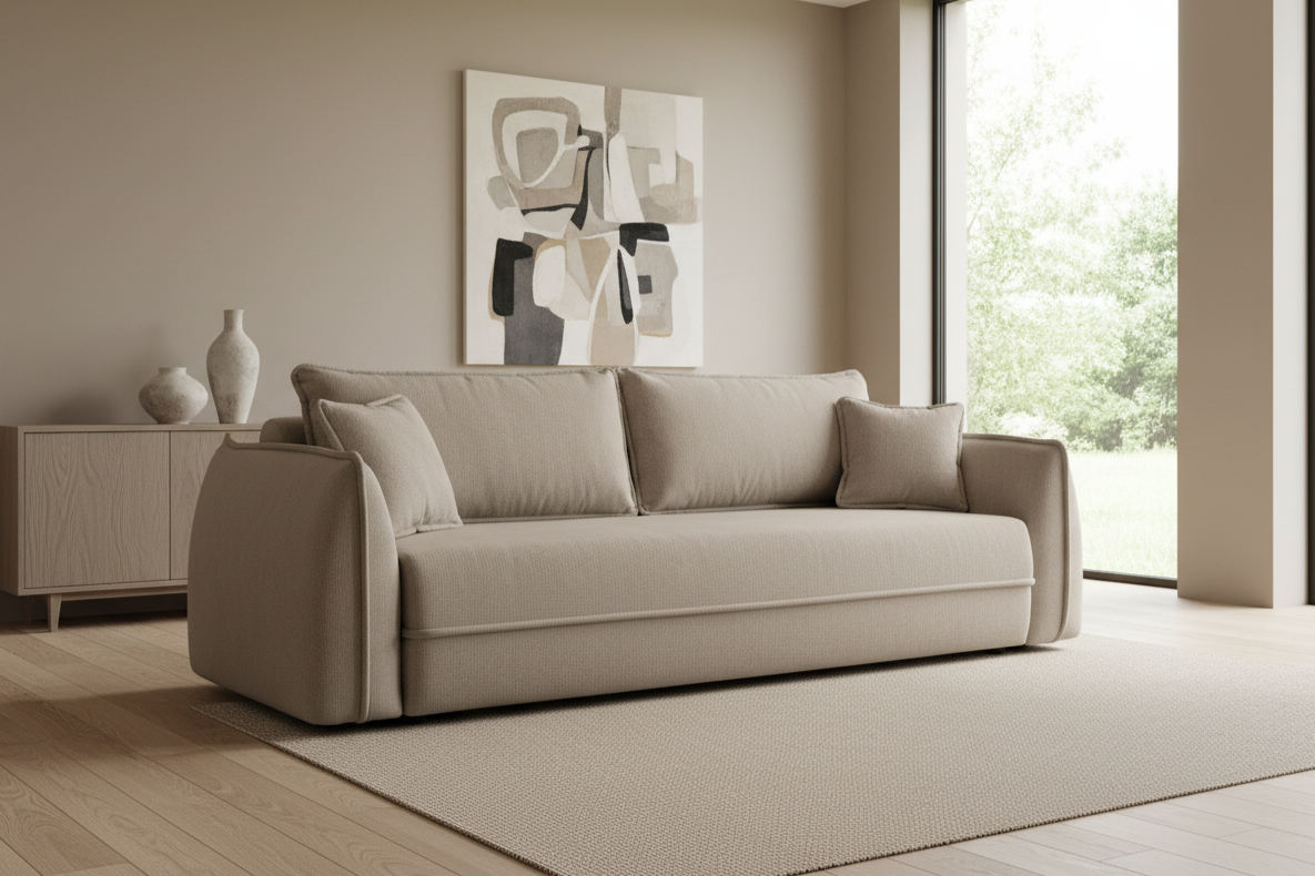 Designer Sofa Moho mit Schlaf- und Klappfunktion in Stoff