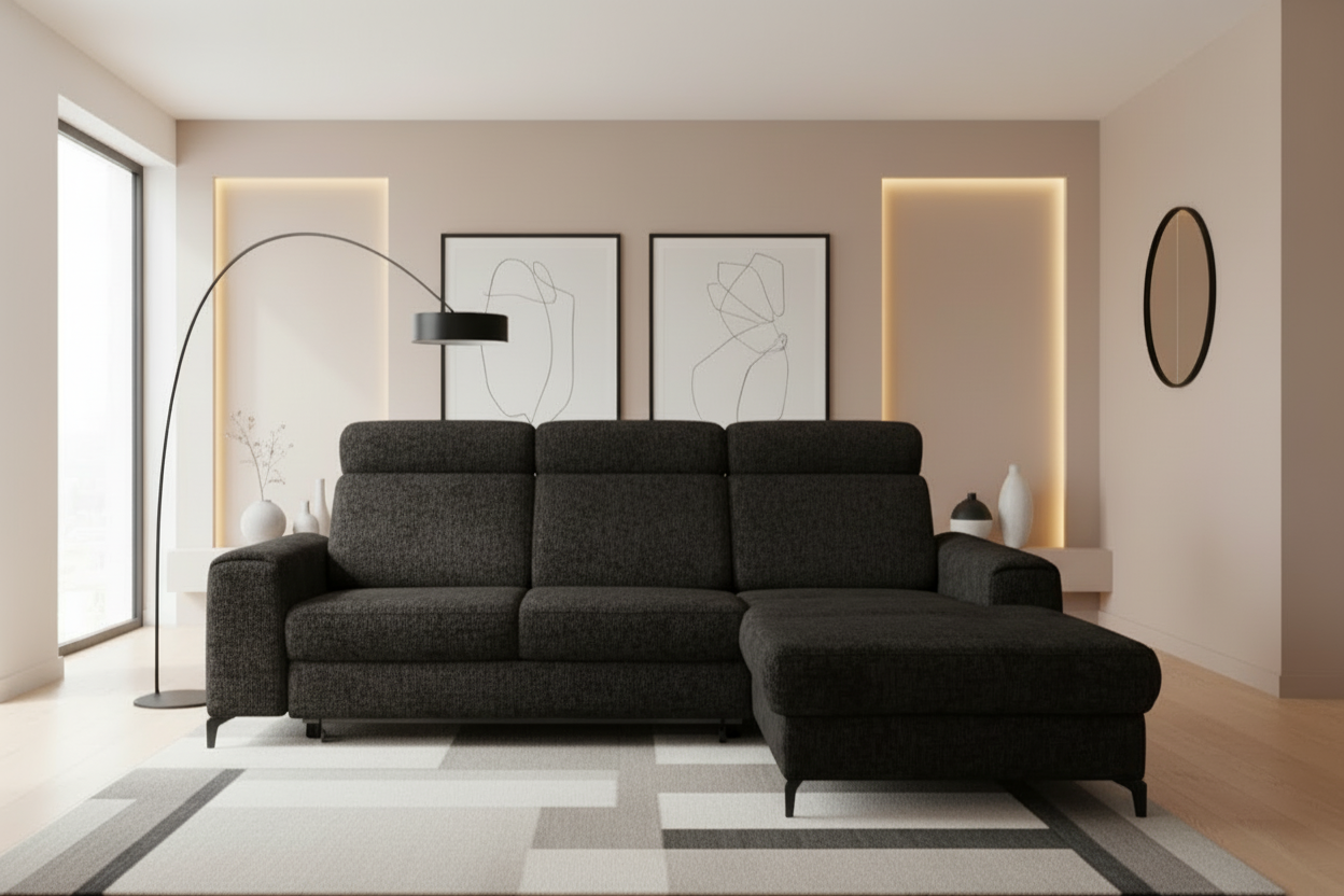 Notte Ecksofa in Chenille Black