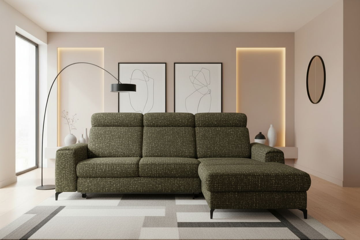 Notte Ecksofa in Chenille Green