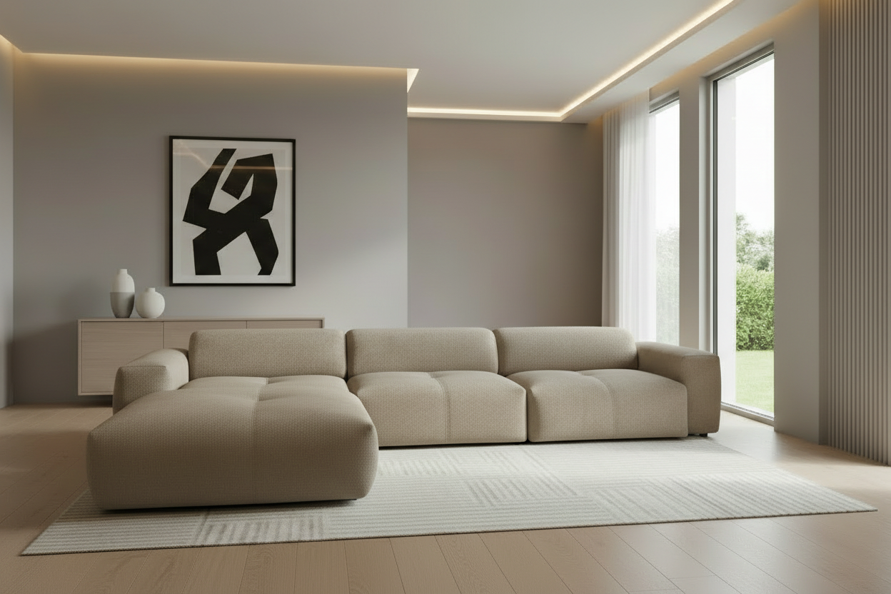 Designer Ecksofa Calm L modular in Bouclé