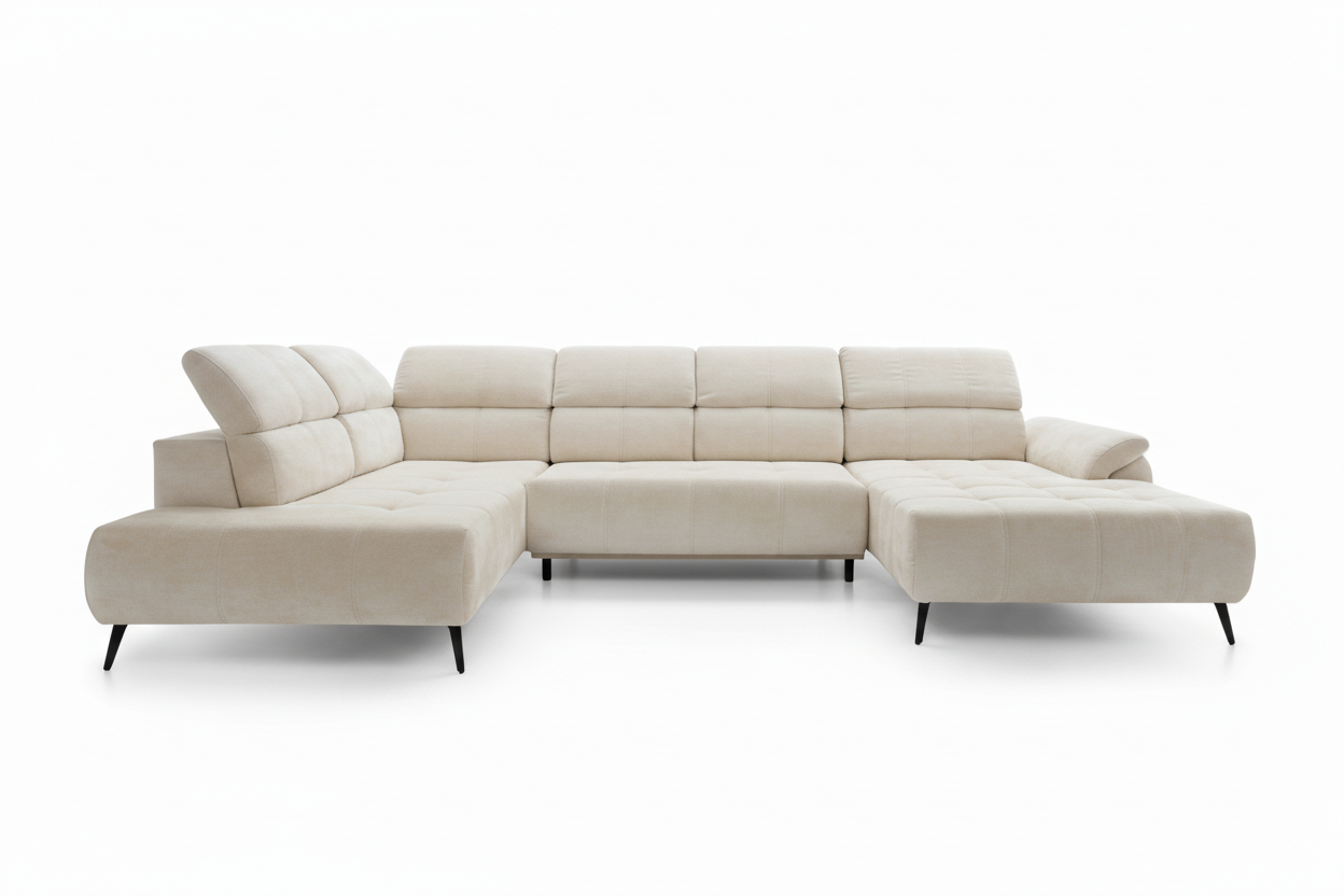 Designer Ecksofa Genova III mit elektrischer Sitzverlängerung in Chenille