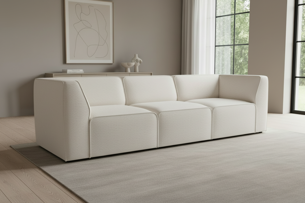 Designer Sofa Hugg 3‑Sitzer modular in Bouclé