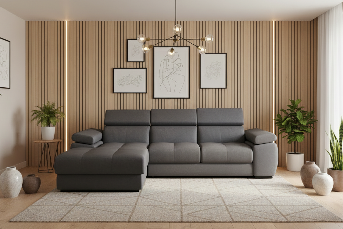 Designer Ecksofa Lizbona I mit Schlaf- & Bettkasten in Samt