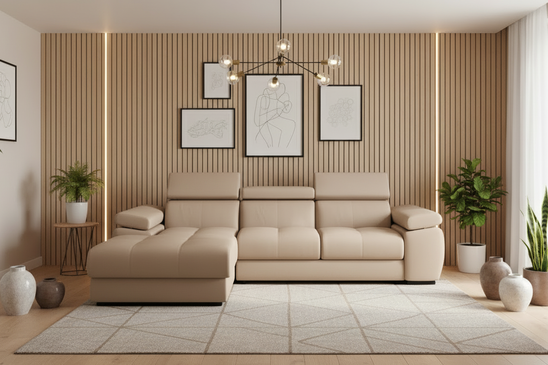 Designer Ecksofa Lizbona I mit Schlaf- & Bettkasten in Samt