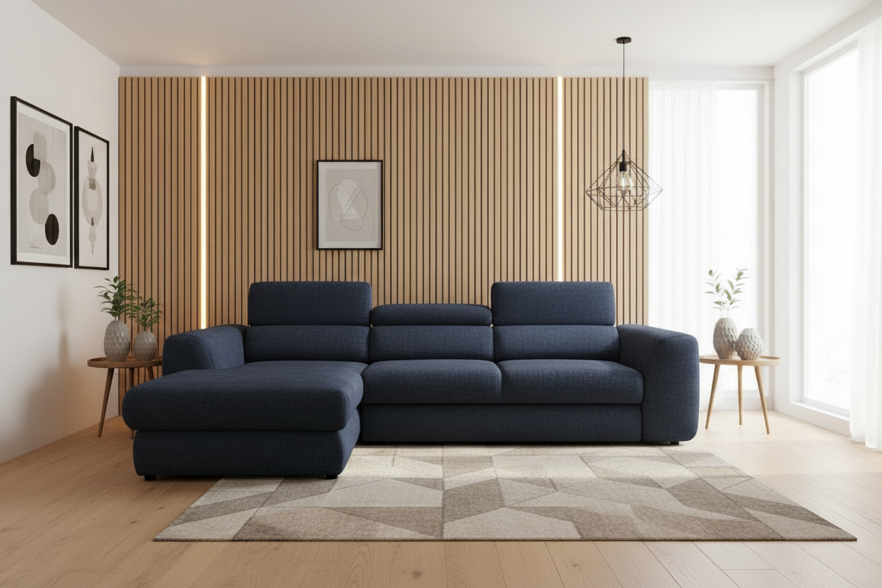 Designer Ecksofa Bluvel I mit Schlaffunktion & Bettkasten in Chenille