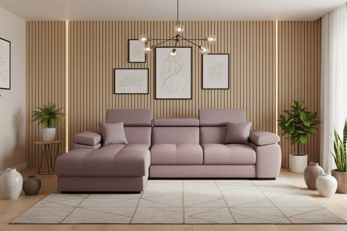 Designer Ecksofa Lizbona I mit Schlaf- & Bettkasten in Samt