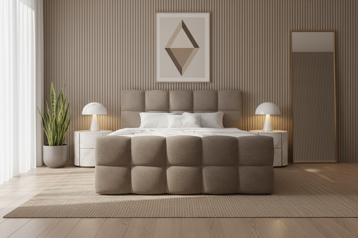 Taupe Valentino Boxspringbett Premium Frontalansicht natürlich